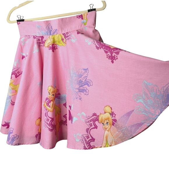 RARE Vintage Pink Tinker Bell Print Circle Skirt Lined Zip & Button Close S - Picture 1 of 9